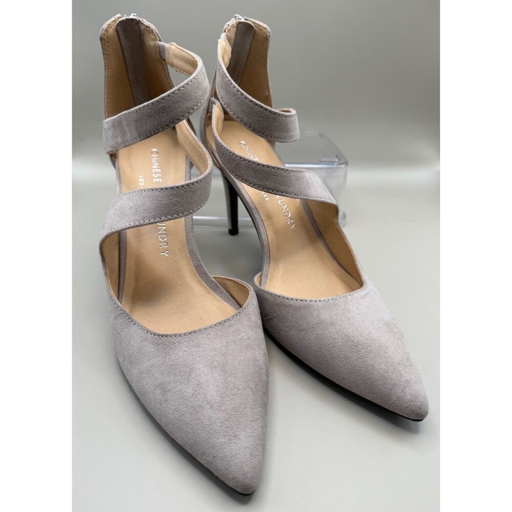 Chinese Laundry Womens Gray Faux Suede Size 8 Ankle Wrap Strap Stiletto Heels